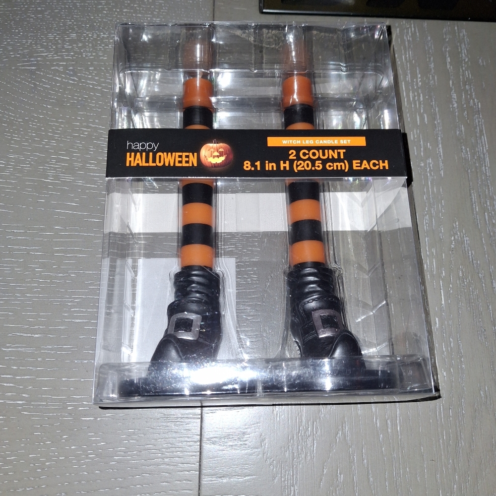 Happy Halloween Witch Leg Candle Set - Black and Orange
